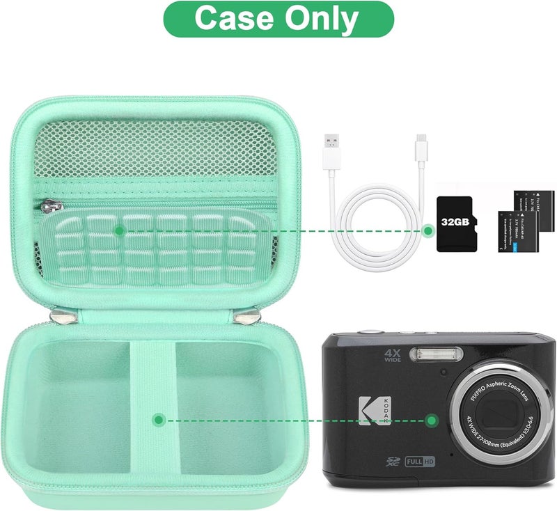 Canboc Carrying Case for Kodak PIXPRO FZ55/ FZ45 16MP Digital Camera, FZ45 Video Vlogging Camera Bag, Mesh Pocket fit Cable, SD Card, Mint Green (Case Only) - Image 2